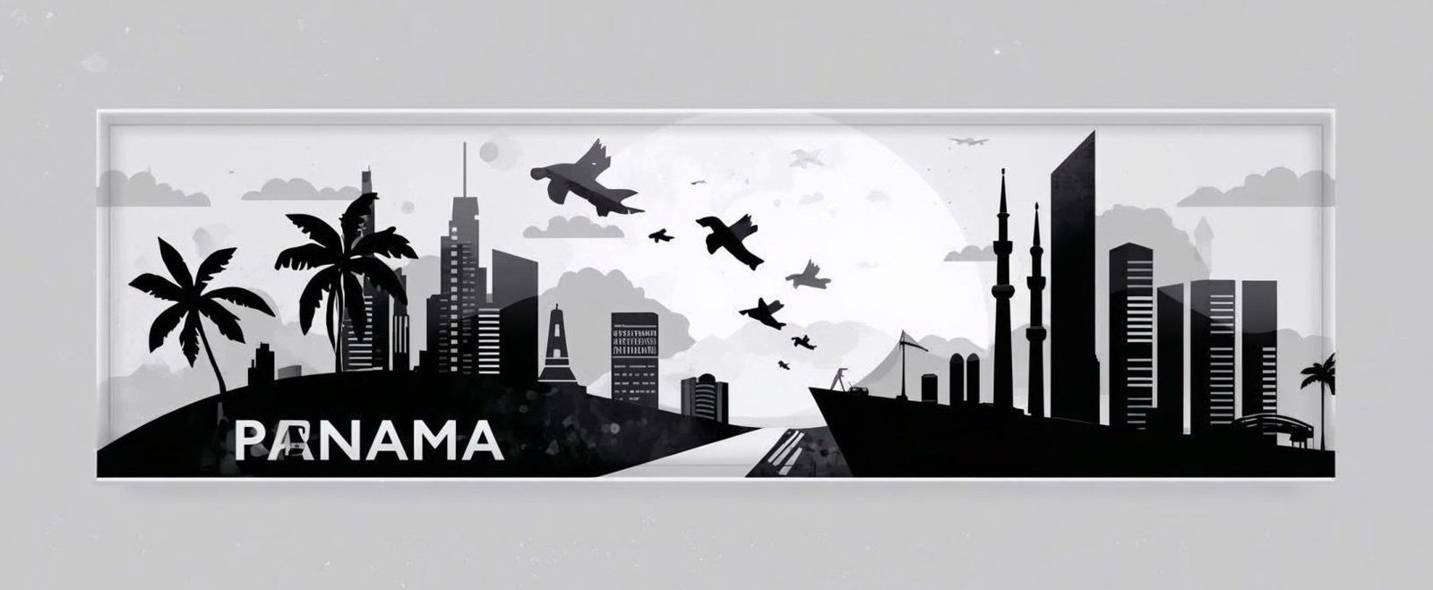 header , for immigration to panama , with little panama flag can be in grey black wihite colors