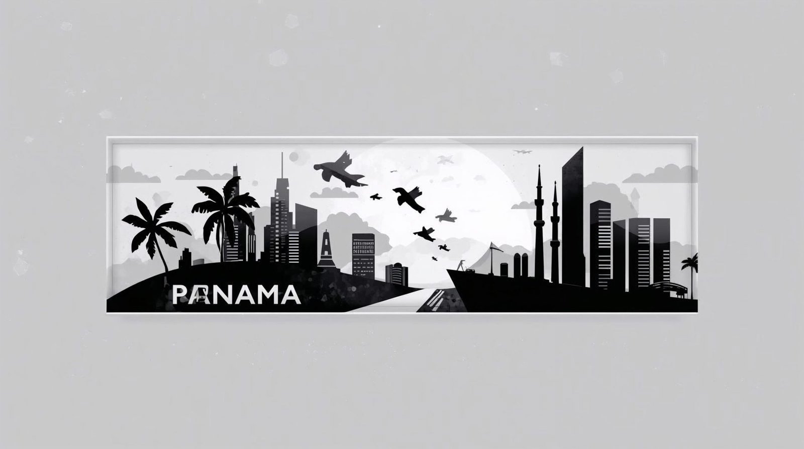 header , for immigration to panama , with little panama flag can be in grey black wihite colors